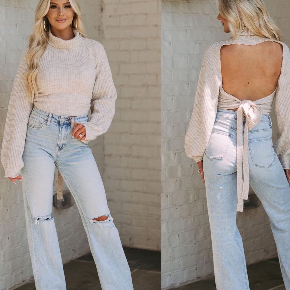 Open back turtleneck sweater
